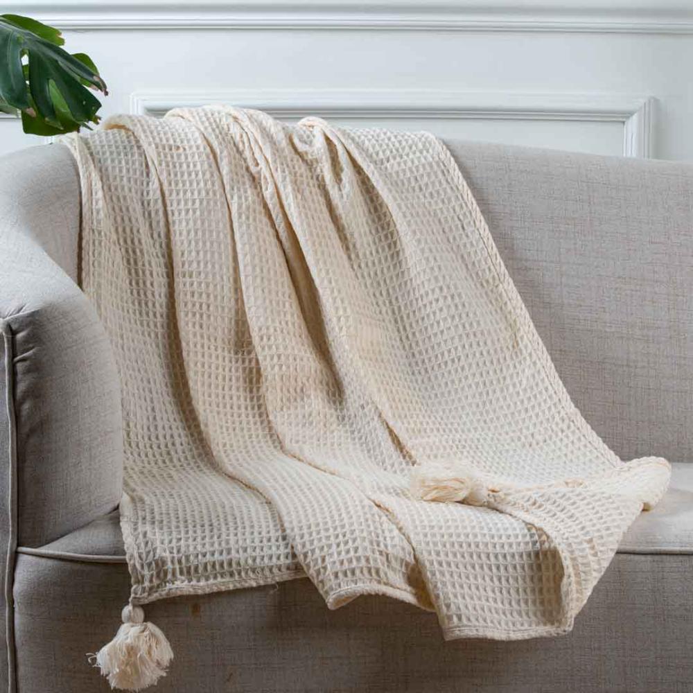 بطانية تيفولي وافل خفيفة  صيفي مفرد بيج مقاس 150x125سم