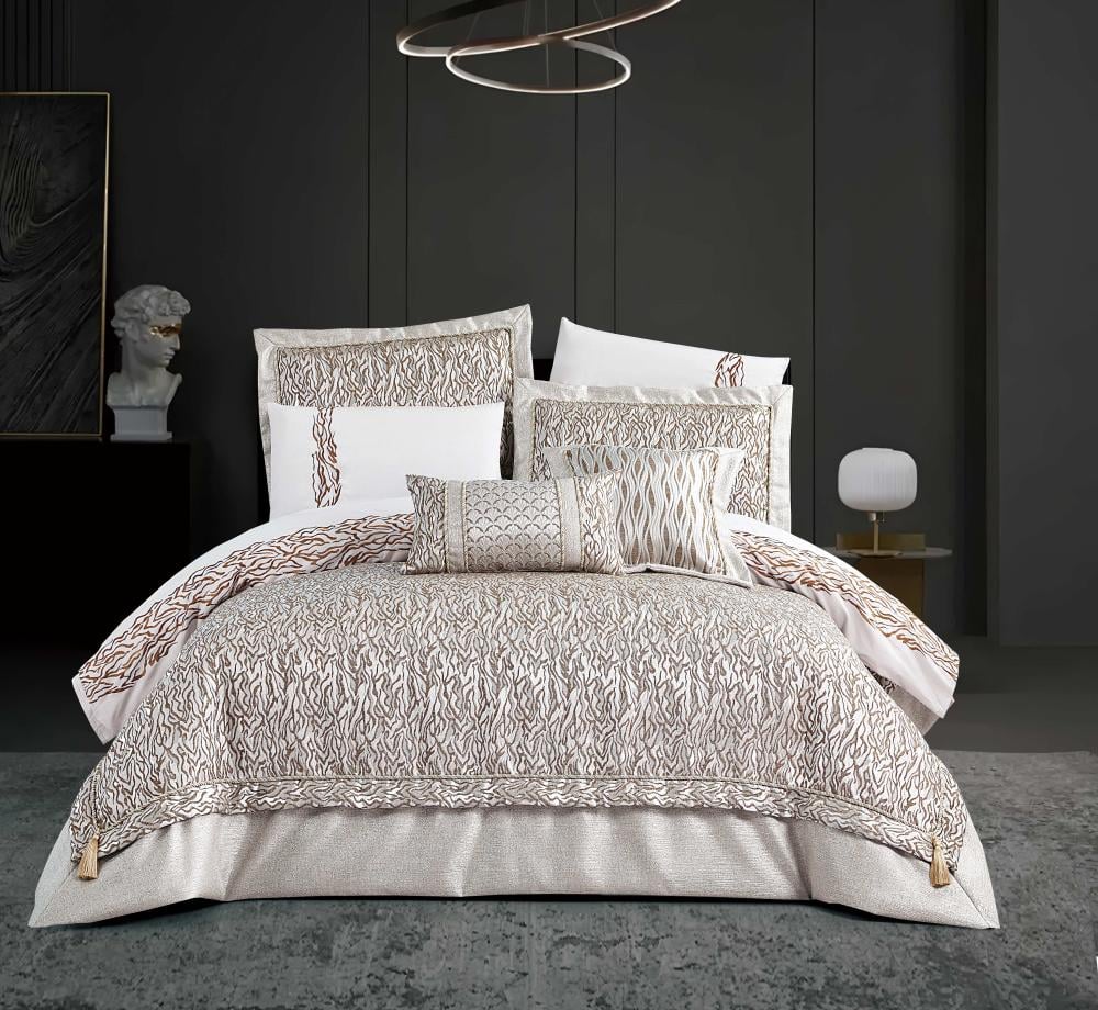 مفرش ميرا مزدوج جاكارد قطن مطرز فاخر بيج عدد القطع 9