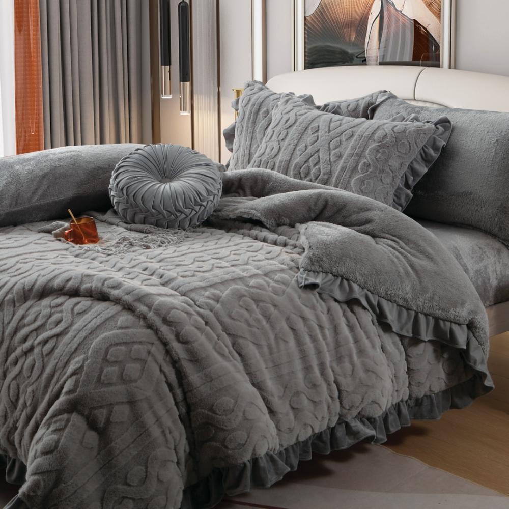 مفرش لينا شتوي رصاصي فاخر فرو