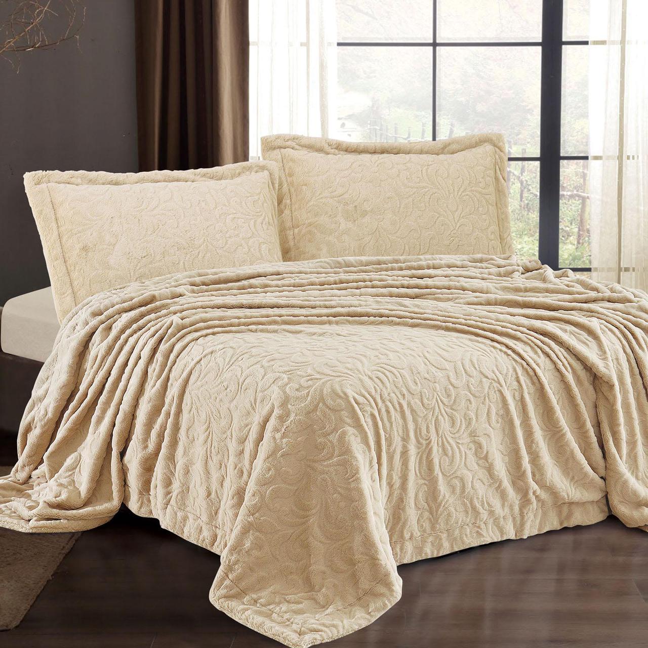 طقم بطانية تيدي فرو مزدوج بيج عدد القطع 4