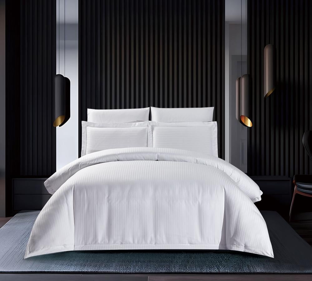 غطاء لحاف نداف بنمط هندسي بدون حشوة  لون أبيض