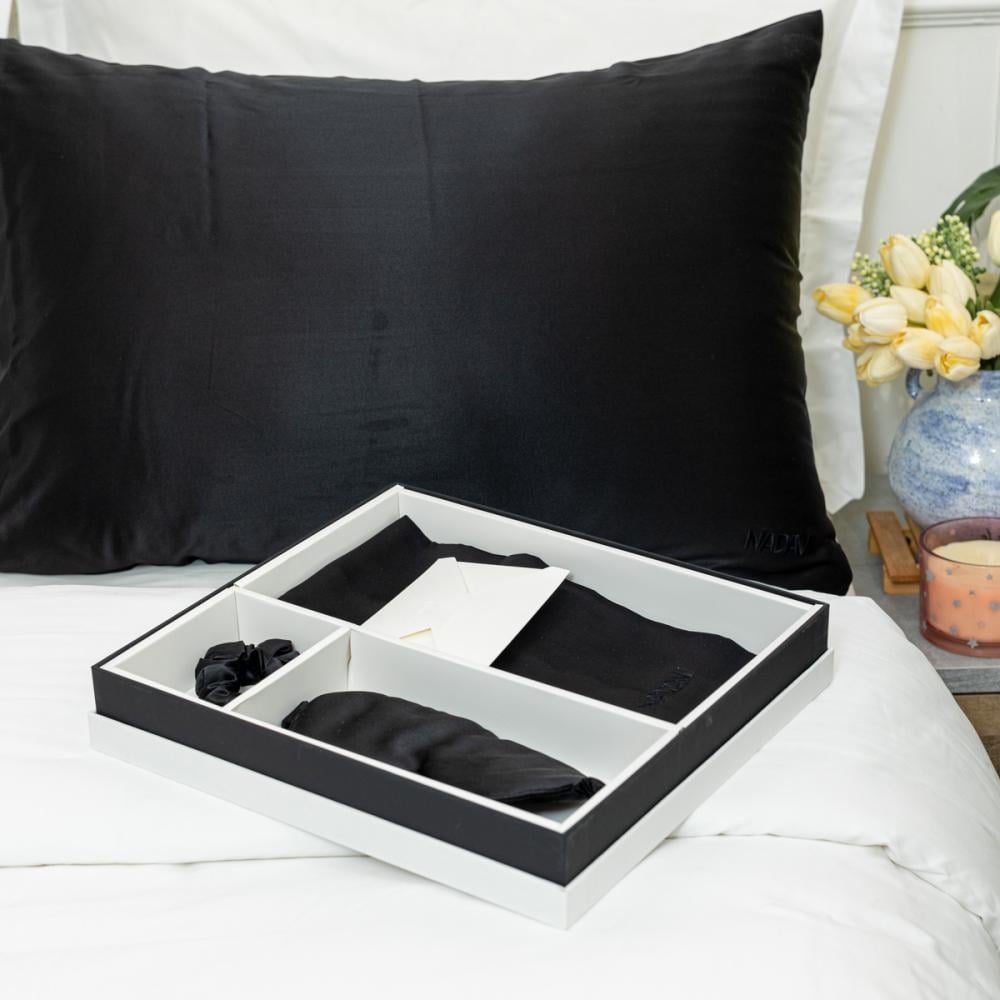 طقم وسادة حرير أسود عدد القطع 3