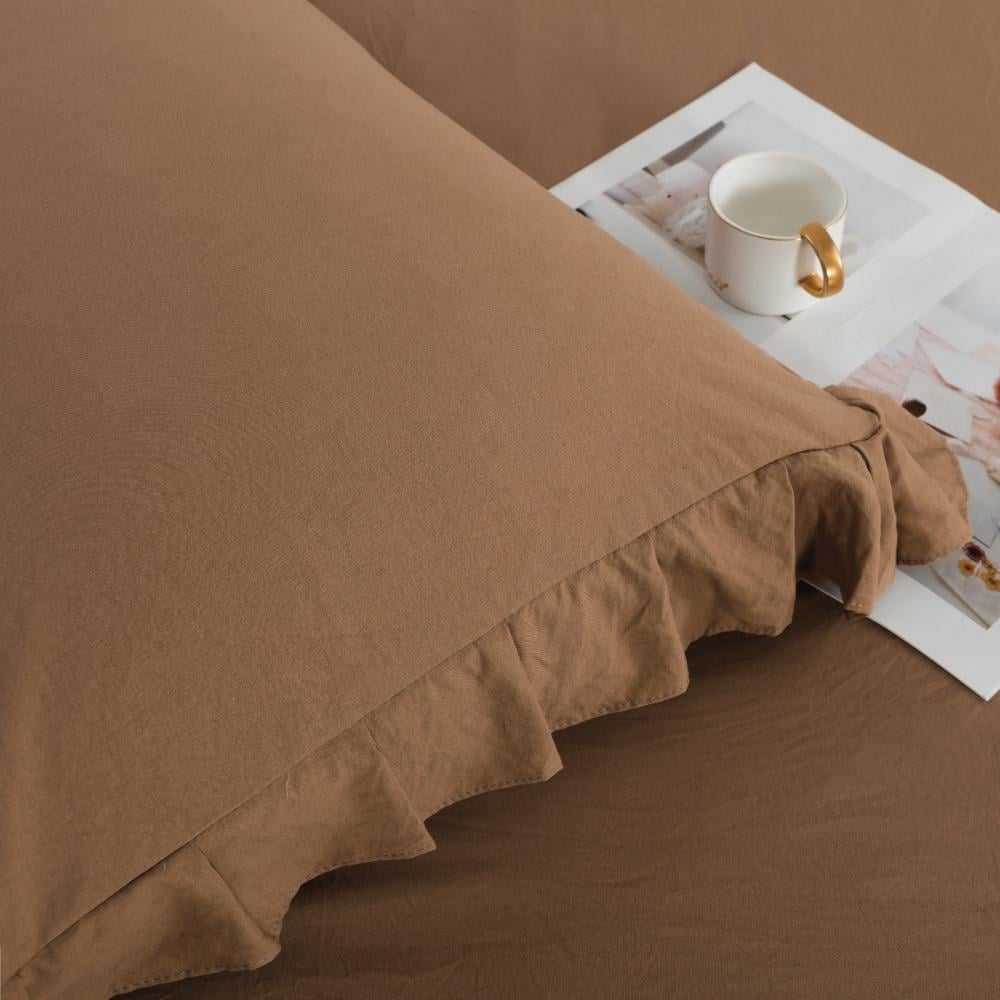 طقم غطاء وسادة شارم سادة بني 2 قطعة