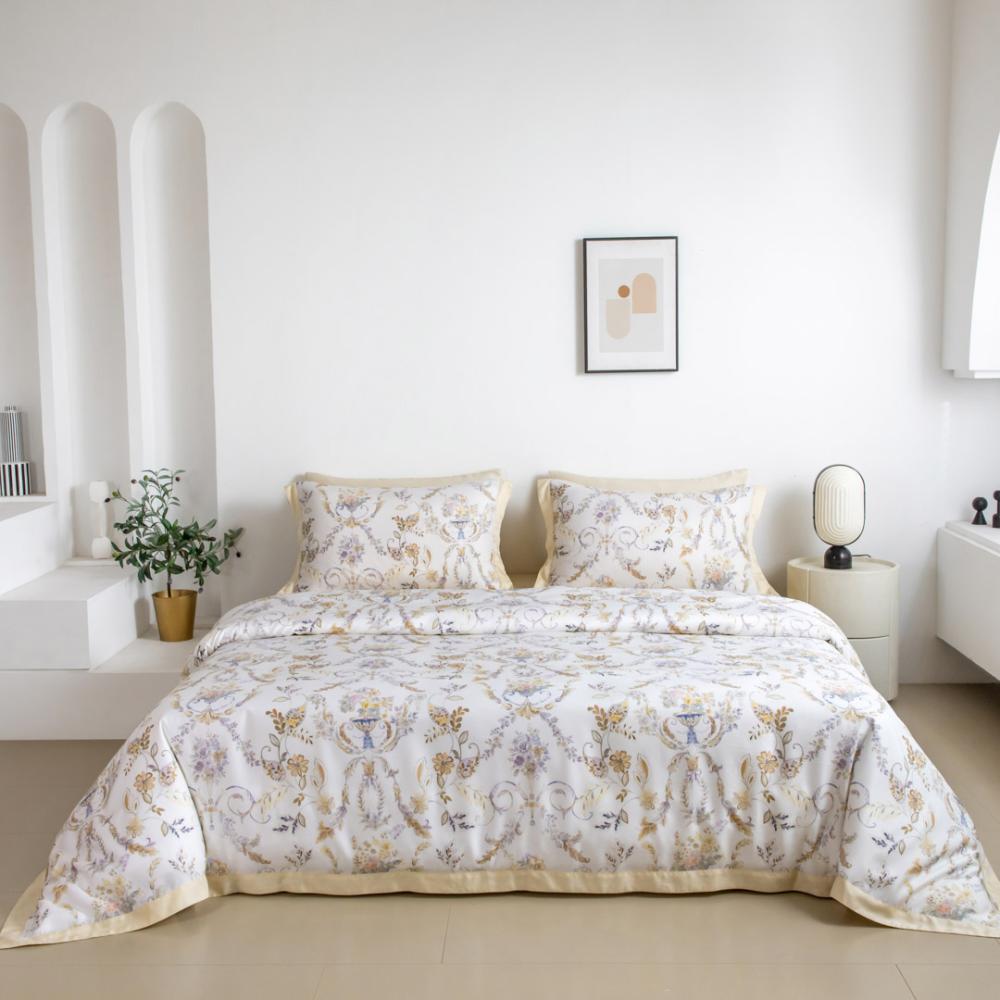 مفرش دينا صيفي مفرد ونص من التنسل الفاخر بلون كريمي برسومات الزهور عدد القطع 5