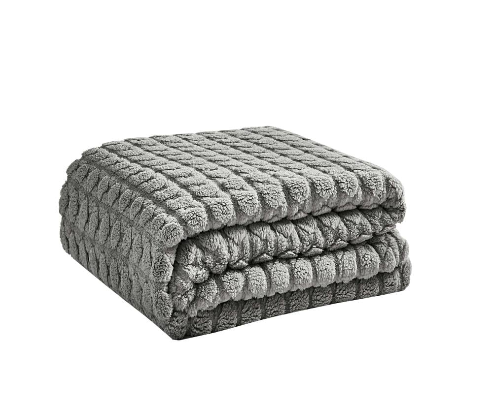 مفرش فرنزي شتوي فرو ناعم مزدوج  أبيض مع بطانية رصاصي عدد القطع 8