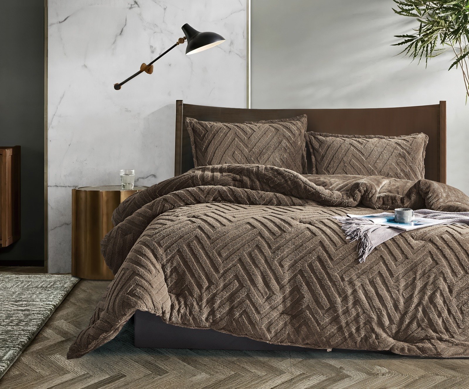 MarcoPolo Winter Double Bedspread Brown 4Pcs