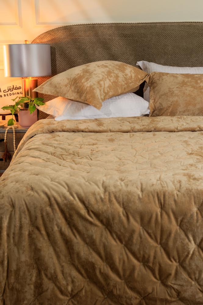 مفرش دايموند شتوي كوين مقاس230X200 سم فاخر مخمل بيج عدد القطع 3