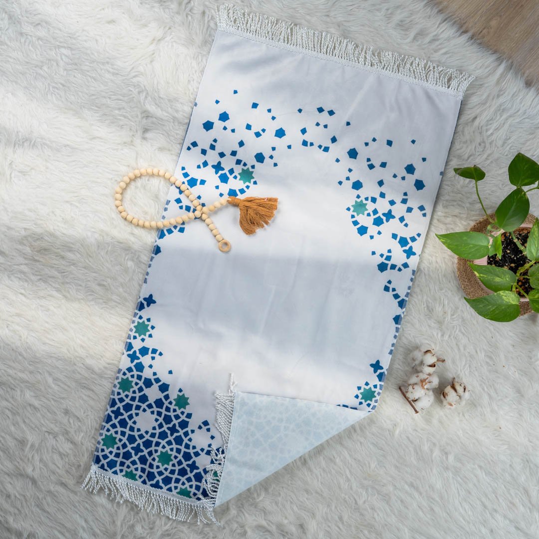سجادة صلاة أطفال أبيض وأزرق 50x90 سم