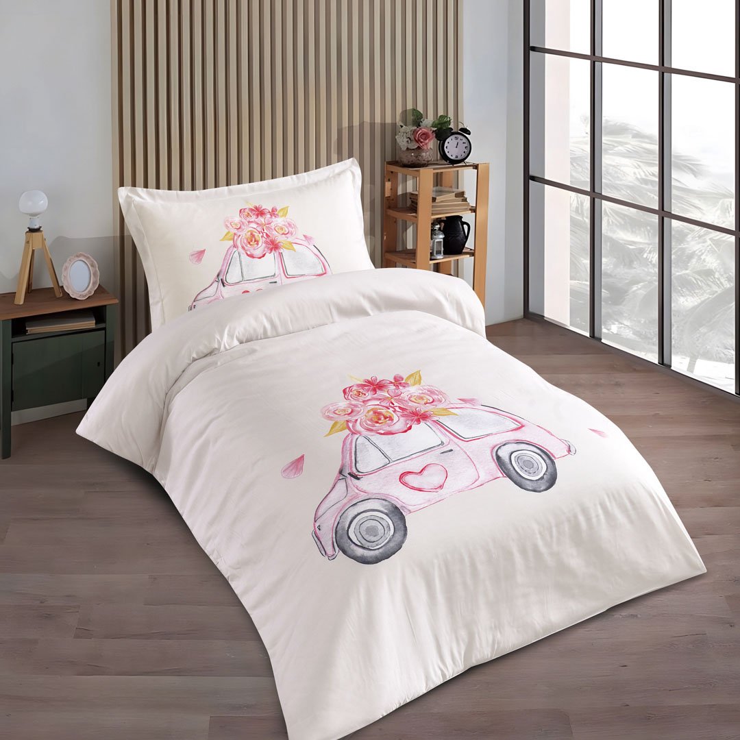 Lima pink and white bedding set, twin and half, 2PCS