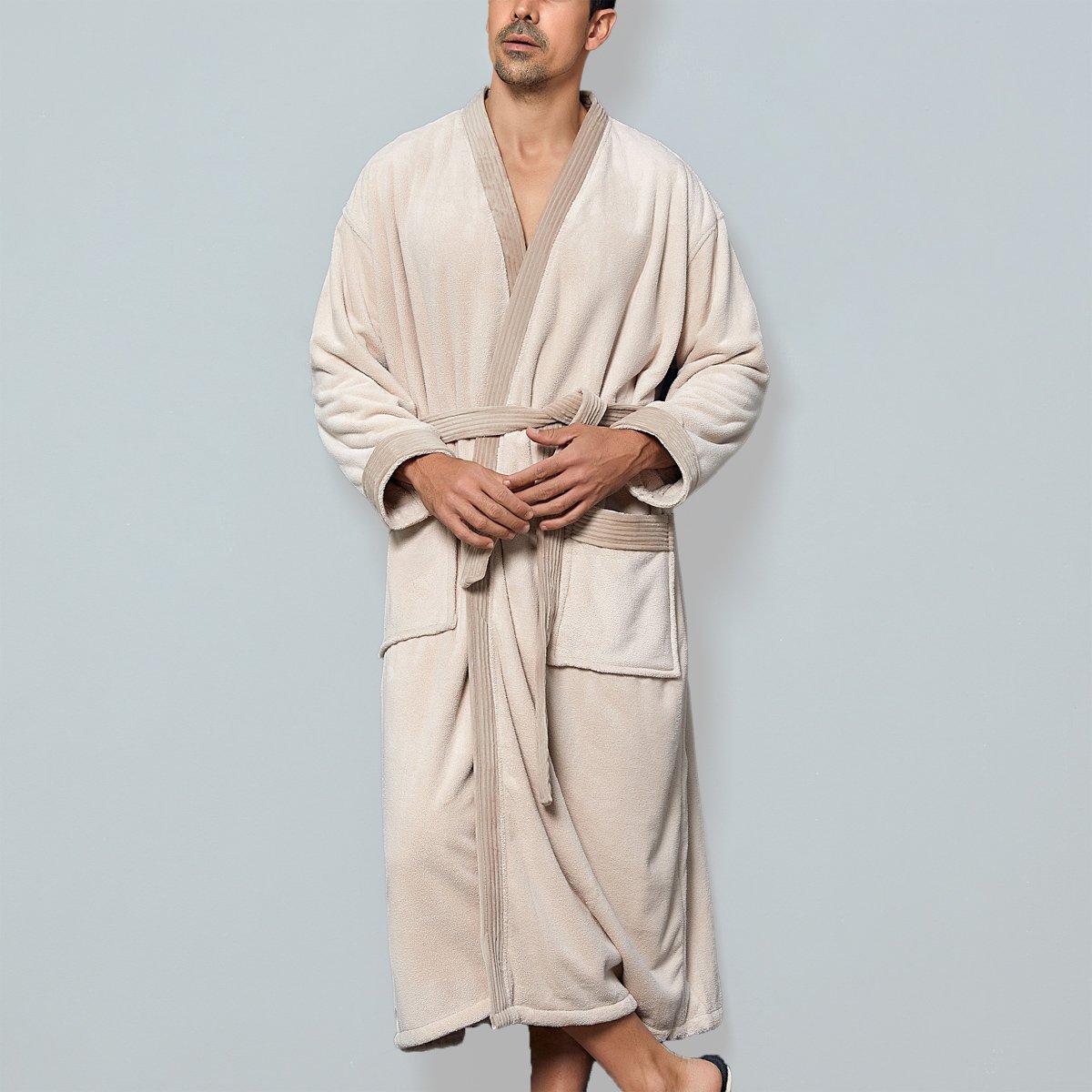 روب استحمام ريفي طراز فندقي مفرد بيج