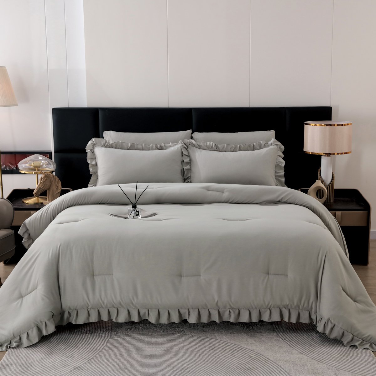 مفرش شارم صيفي مقاس كوين 150x200 سم رصاصي عدد القطع 4