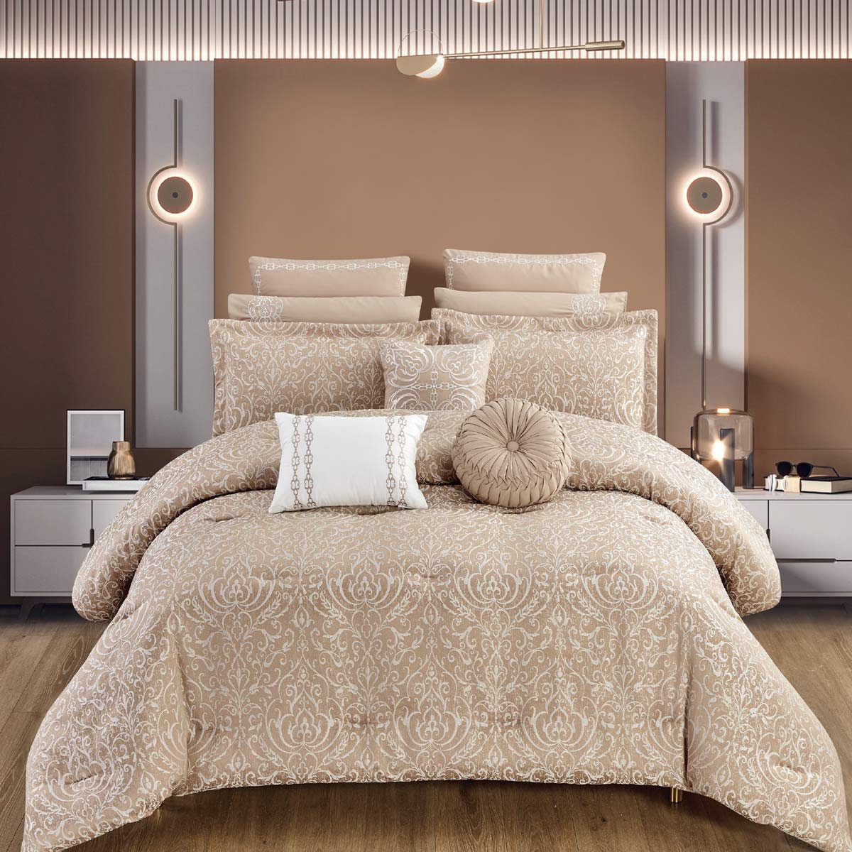 مفرش هيام صيفي مزدوج جاكارد فاخر مطرز  روز فاتح عدد القطع 11