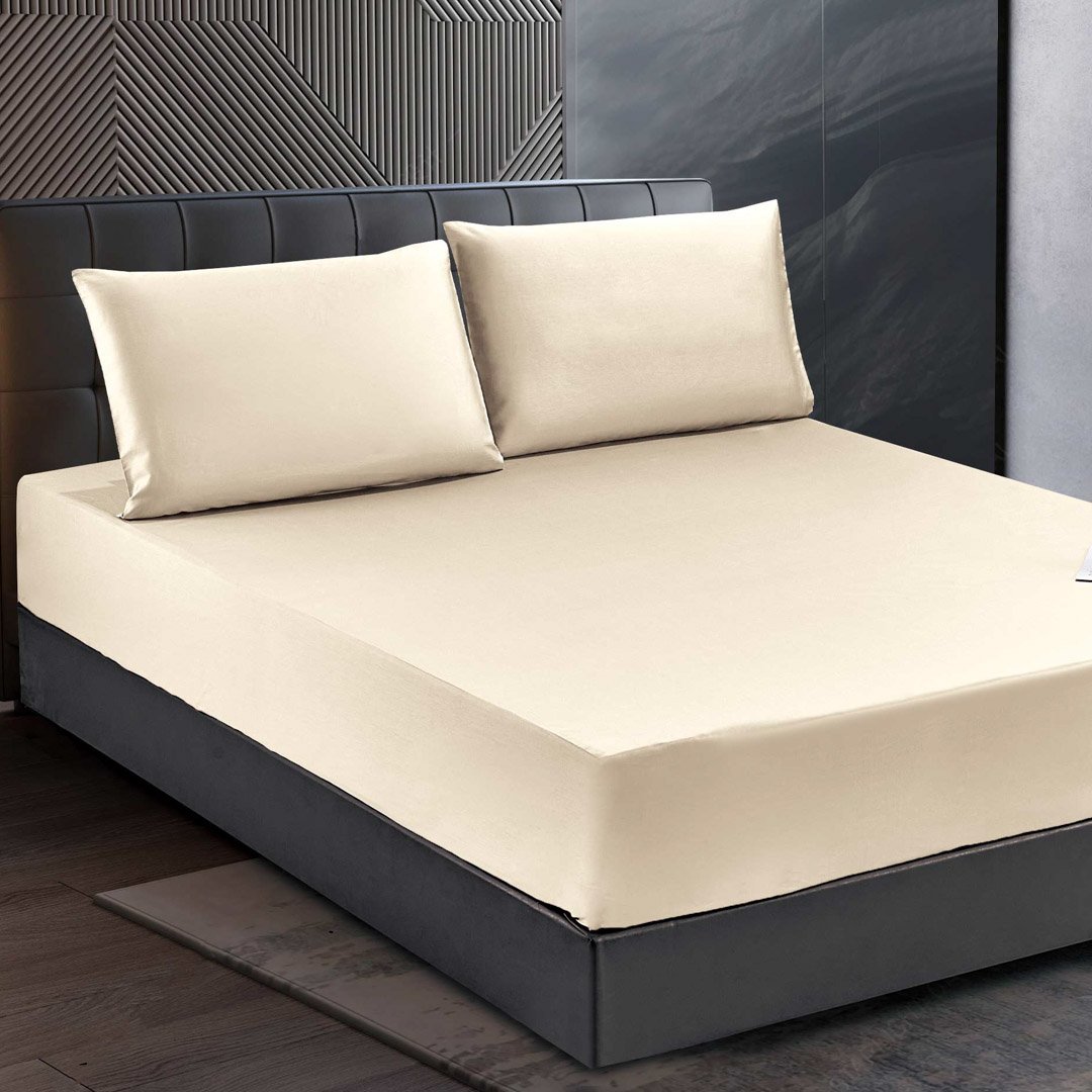 شرشف كانيز صيفي بيج غامق مطاط قطن مقاس كوين  200x160 سم عدد القطع 2