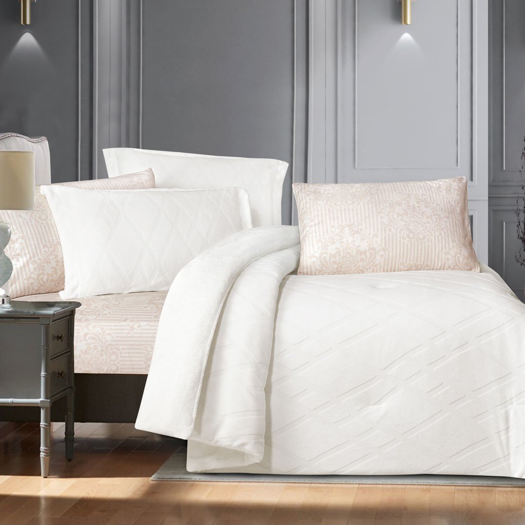 مفرش توليدو شتوي  مزدوج مخمل وفرو أبيض عدد القطع 6