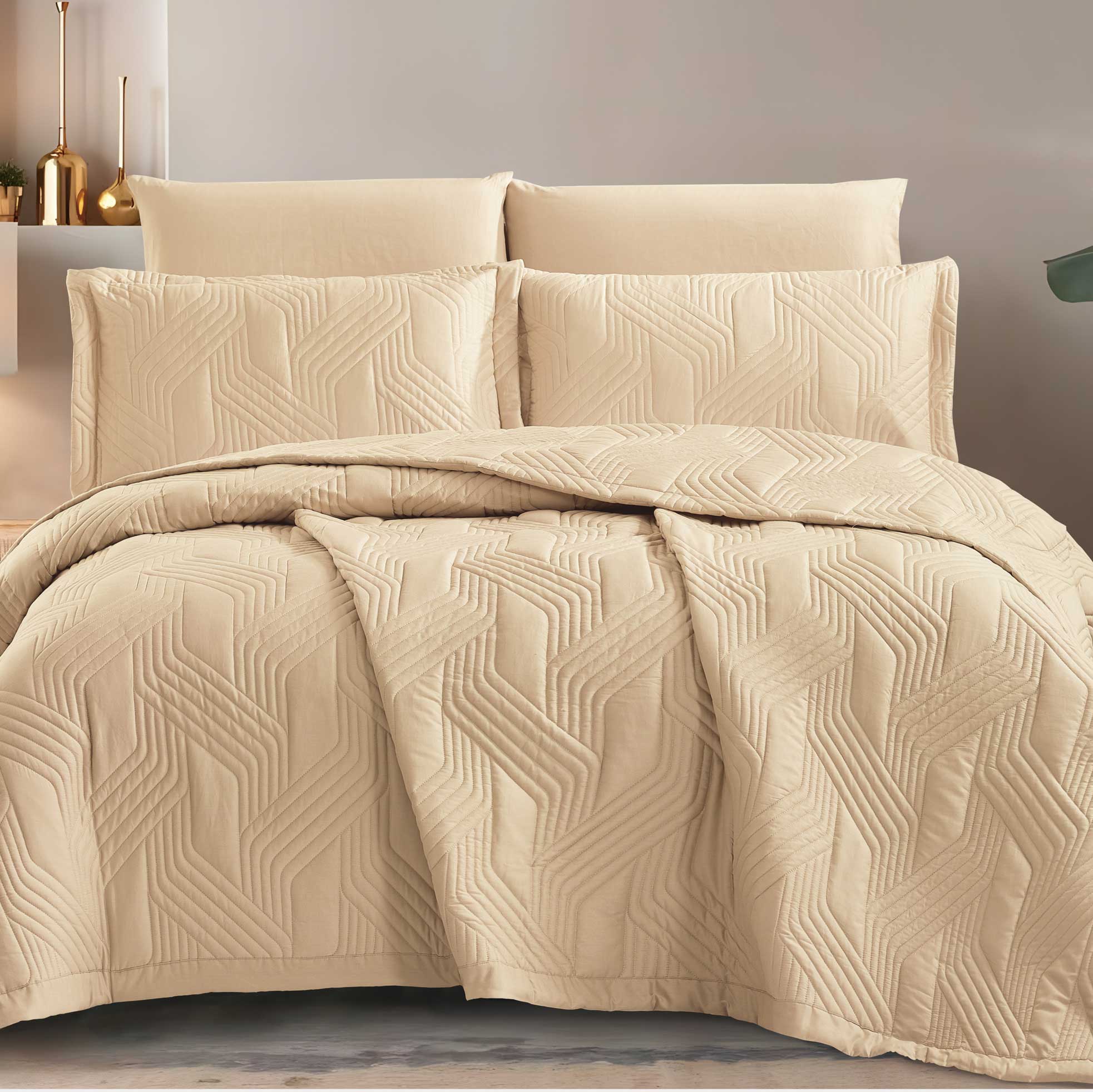 مفرش دولسي صيفي مقاس كوين 200x160 سم مضغوط بيج غامق عدد القطع 4