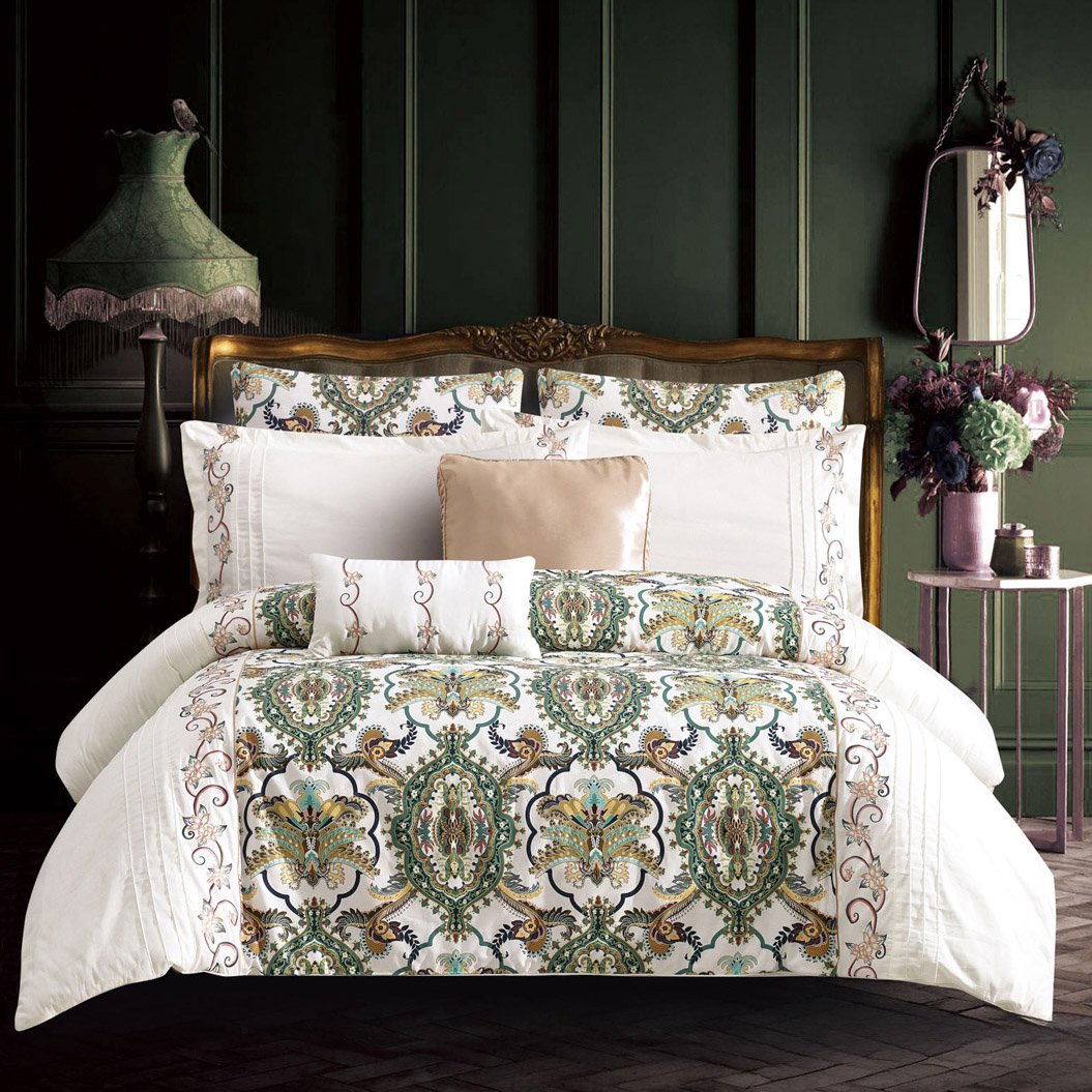 مفرش كلاسيك صيفي مزدوج قطن جاكارد فاخر مطرز متعدد الألوان عدد القطع 8