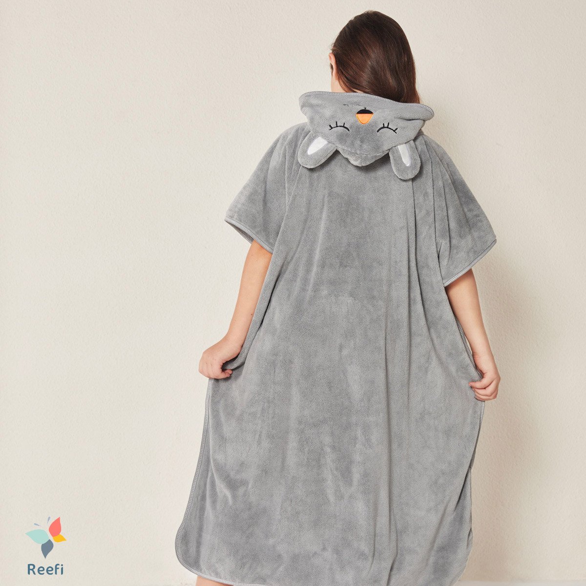 منشفة كابا ريفي بغطاء رأس رمادي مخيوط عمر 9 - 11 سنوات