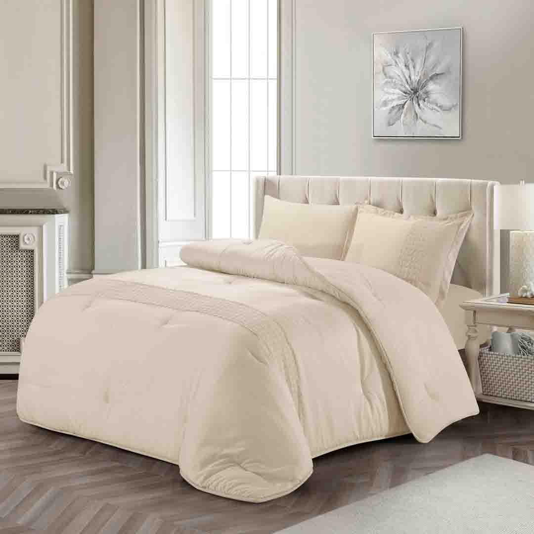 مفرش لاكارو صيفي مقاس كوين 200x150 سم فاخر بيج مطرز عدد القطع 4