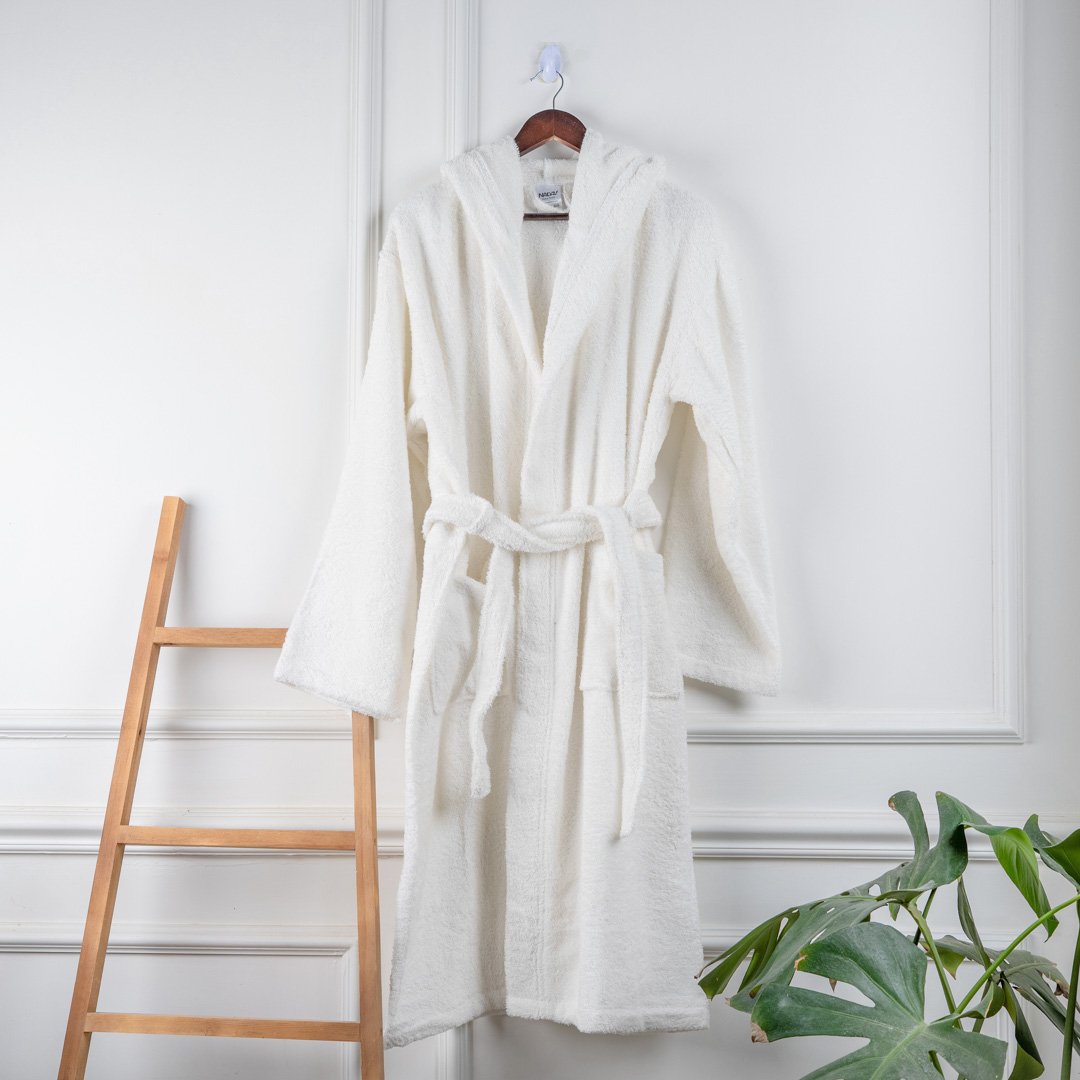 Turkish Nadaf Home Robe with Hotel Hood, White, 1 Piece