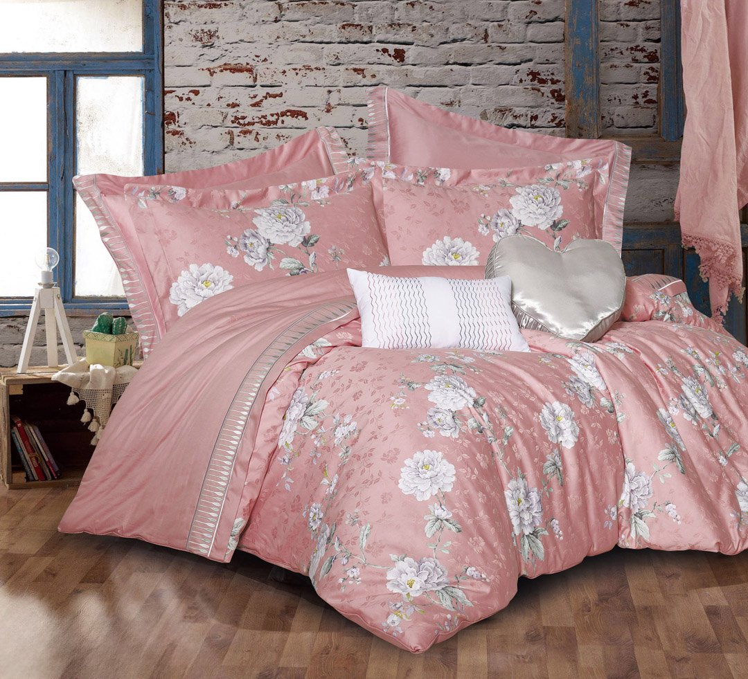 مفرش سمر صيفي مزدوج قطن جاكارد فاخر مطرز وردي عدد القطع 8