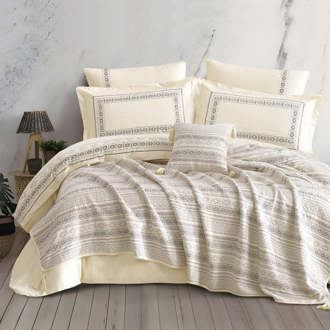 Suka double summer bedding jacquard cotton beige 8Pcs