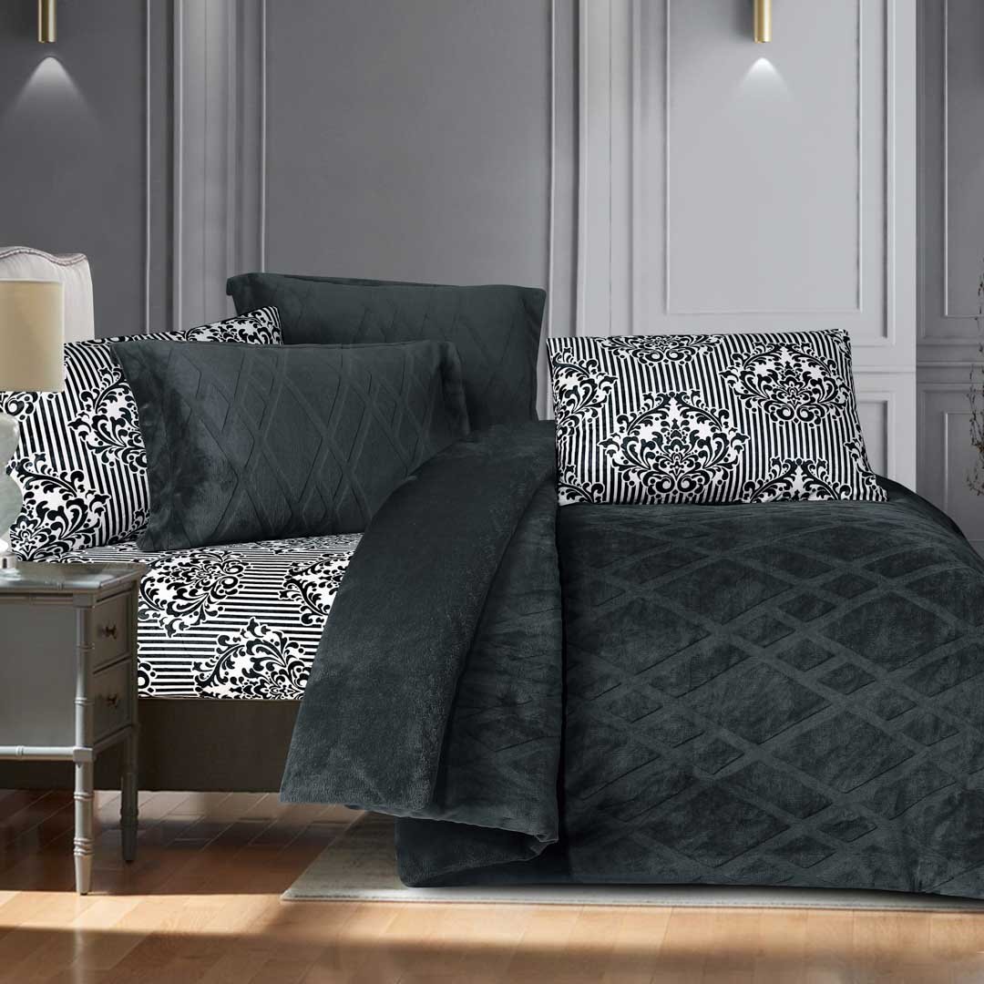 Toledo double winter bedding velvet & fur dark grey 6Pcs
