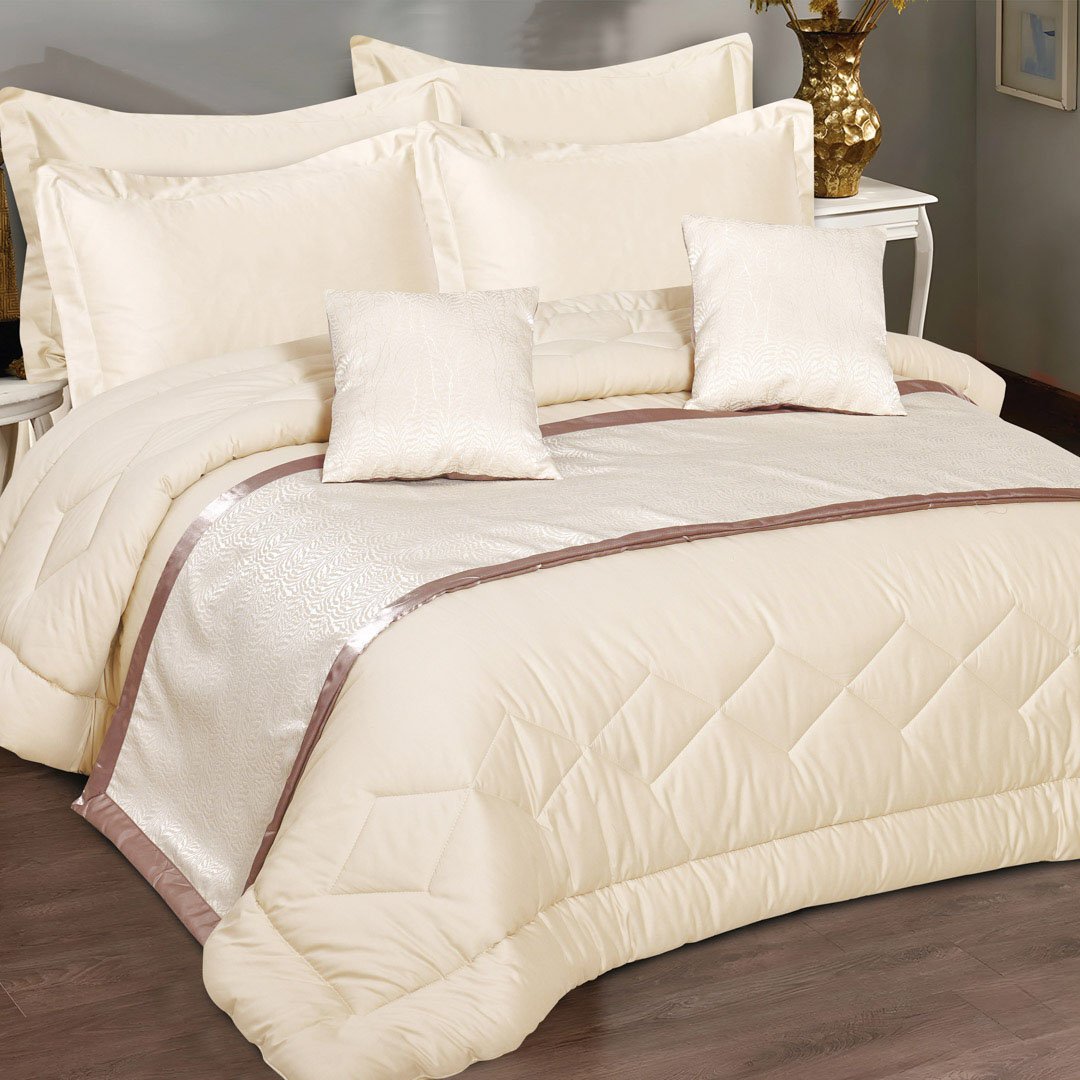 مفرش ماري صيفي مزدوج فاخر قطن مطرز  بيج عدد القطع 9