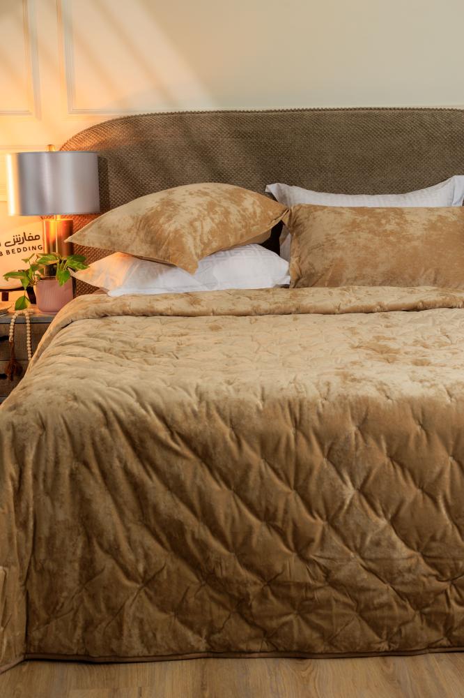 مفرش دايموند شتوي كوين مقاس230X200 سم فاخر مخمل بيج عدد القطع 3