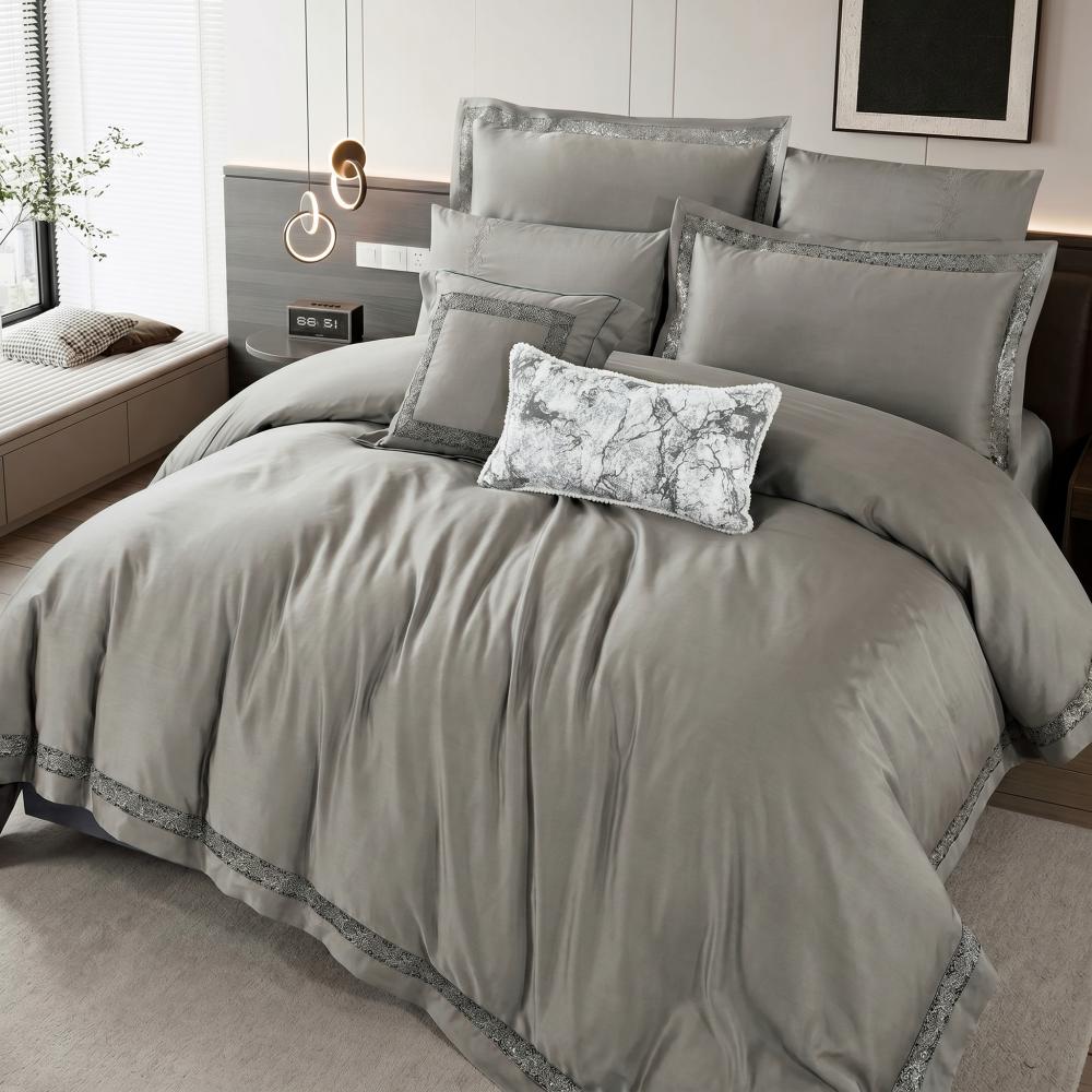 Dantela Double Cotton Bedspread Dark Grey – 9 Pieces