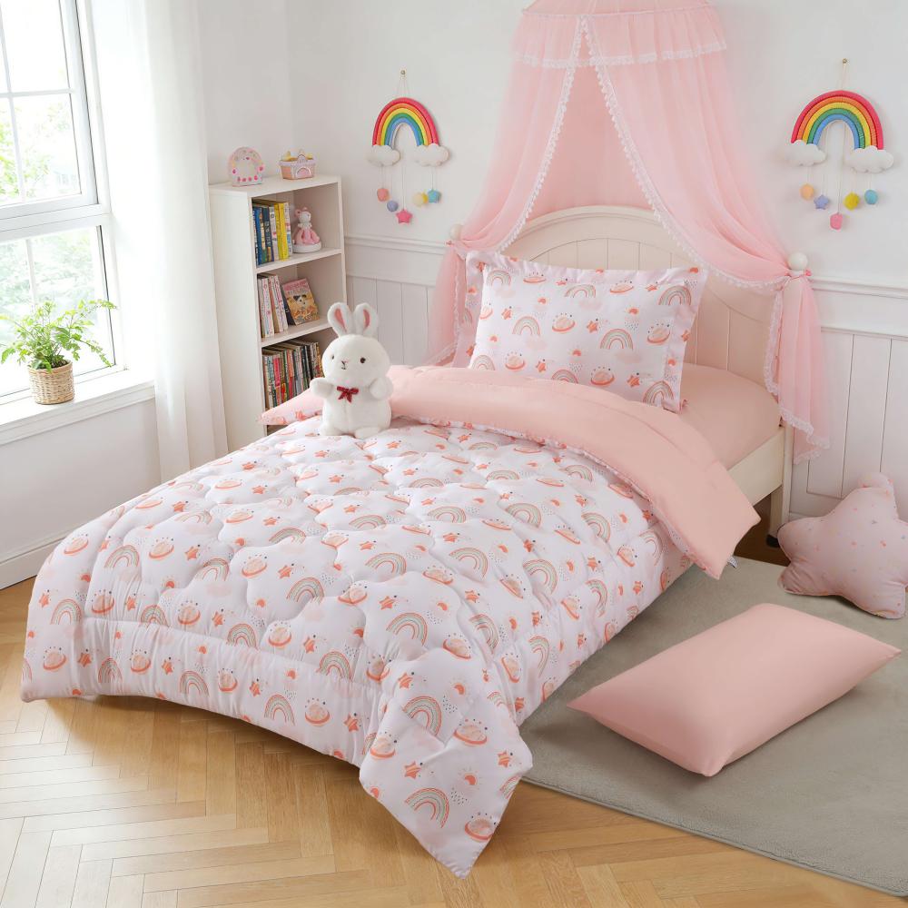Timon kids summer bedspread beige & pink floral 5PCS