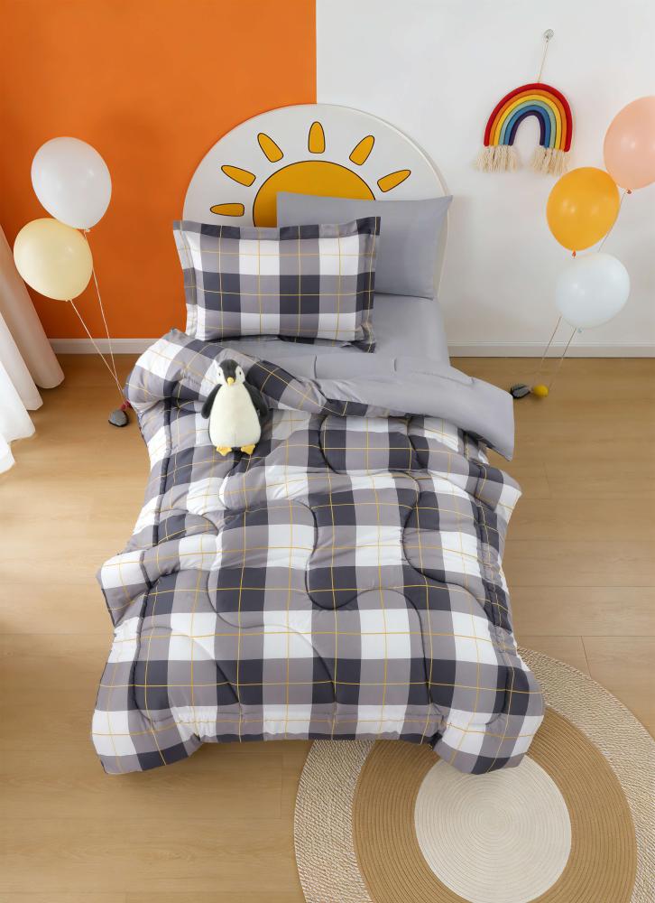 مفرش أطفال تيمون صيفي مفرد ونص رصاصى فاتح وأسود عدد القطع 5