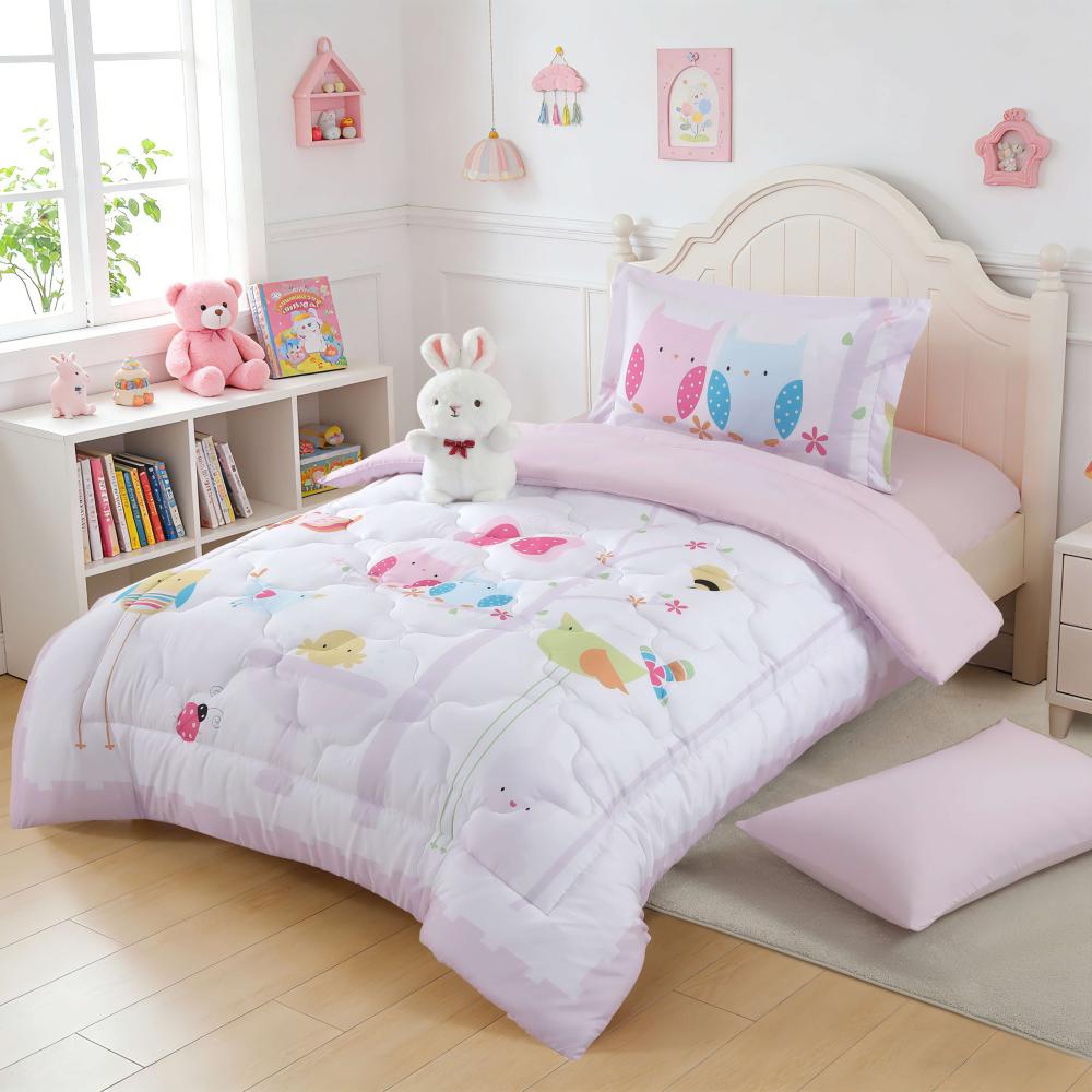 مفرش أطفال تيمون صيفي مفرد ونص  أبيض روز  متعدد الرسومات عدد القطع 5