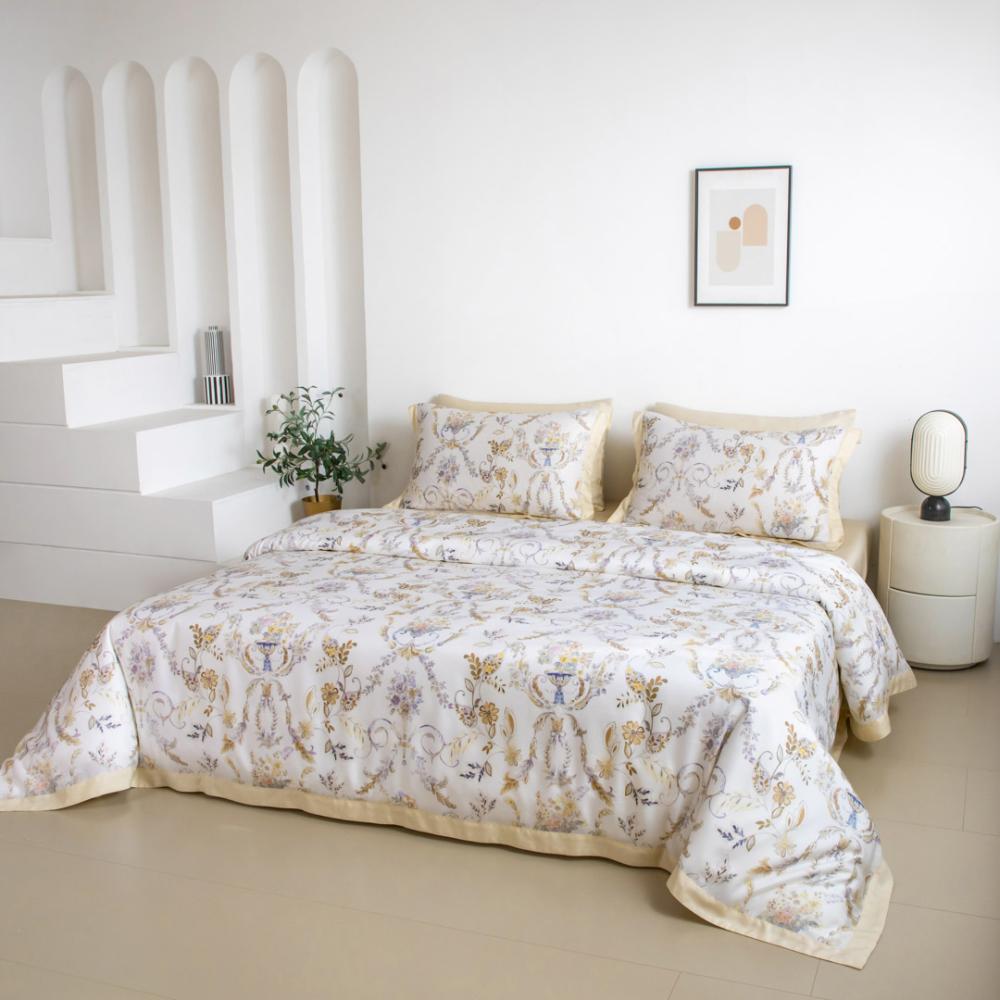 مفرش دينا صيفي مفرد ونص من التنسل الفاخر بلون كريمي برسومات الزهور عدد القطع 5