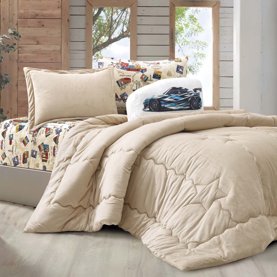 Juma winter bedding velvet & fur queen beige 5Pcs