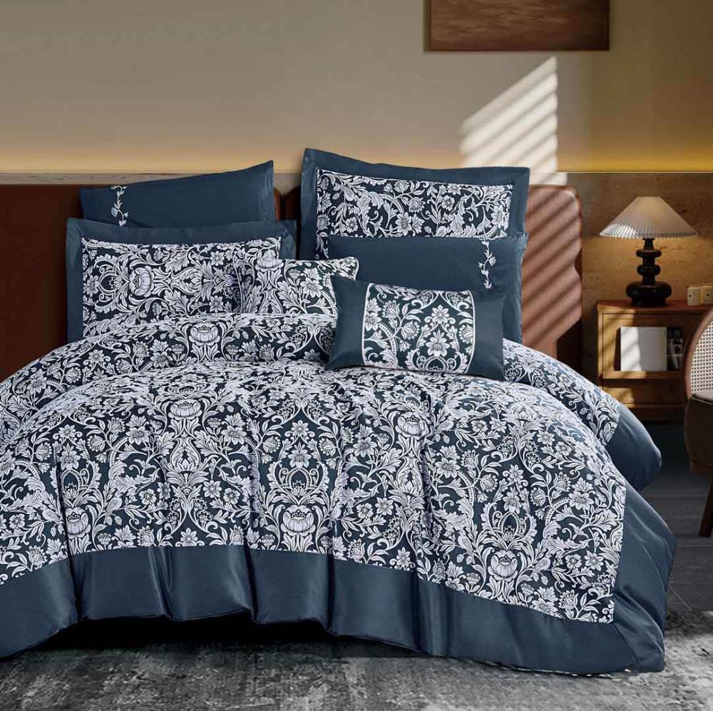 مفرش أريزونا مزدوج قطن جاكارد فاخر كحلي عدد القطع 8