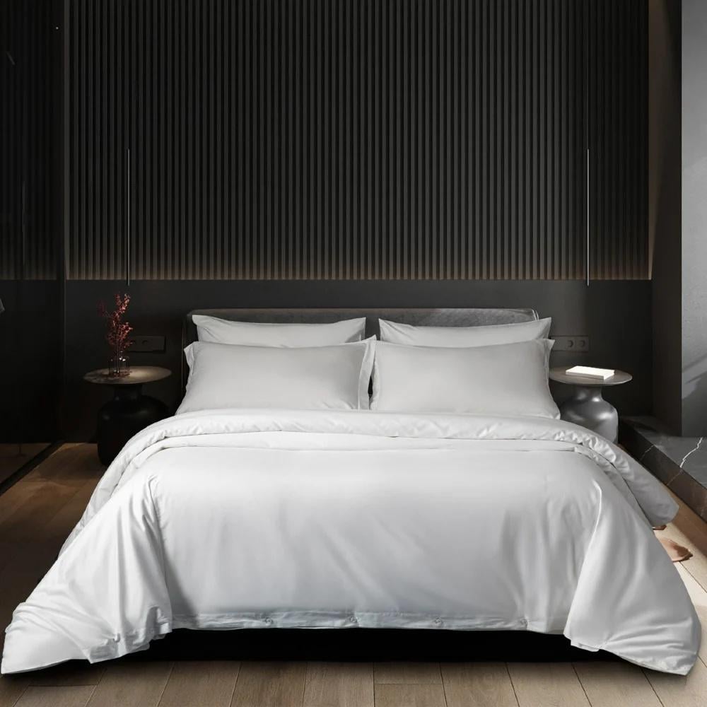 مفرش فندقي نداف سادة مزدوج قطن أبيض 500 غرزة عدد القطع 7