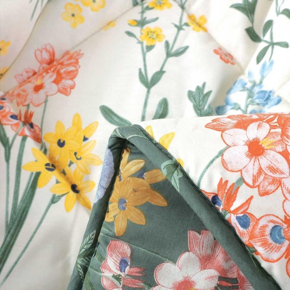 طقم غطاء لحاف سمر لاند قطن 100% بدون حشوة مزدوج برسومات الزهور كريمي و أخضر عدد القطع 6