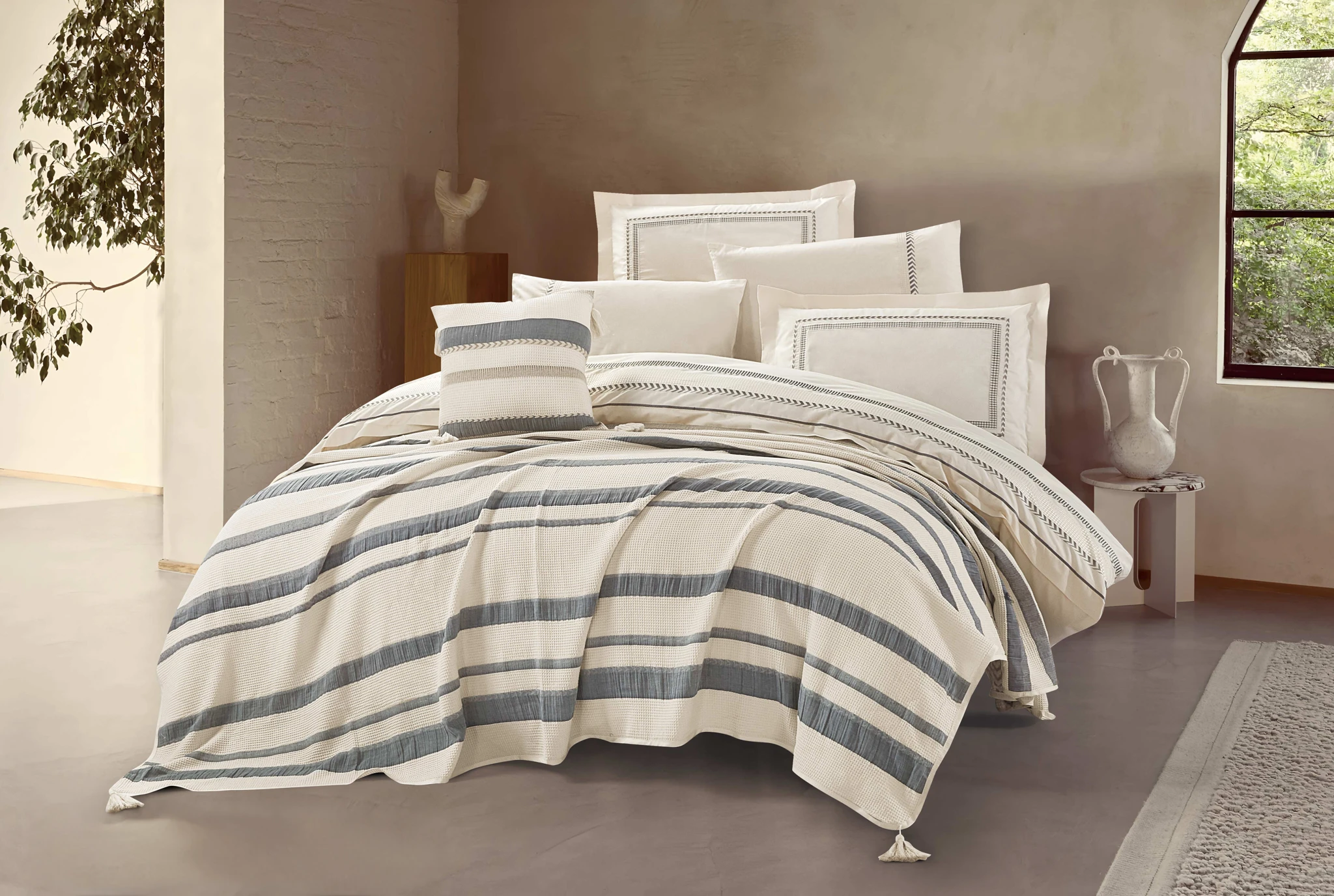 Dushanbe summer double bedding jacquard cotton cream 8Pcs