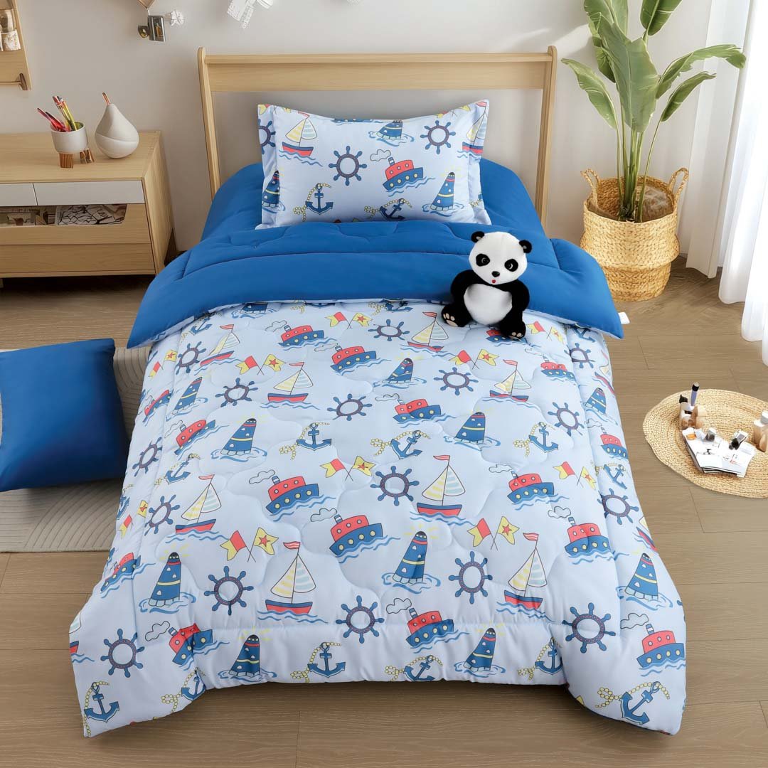 مفرش أطفال تيمون صيفي مفرد ونص أزرق سماوي متعدد الرسومات عدد القطع 5