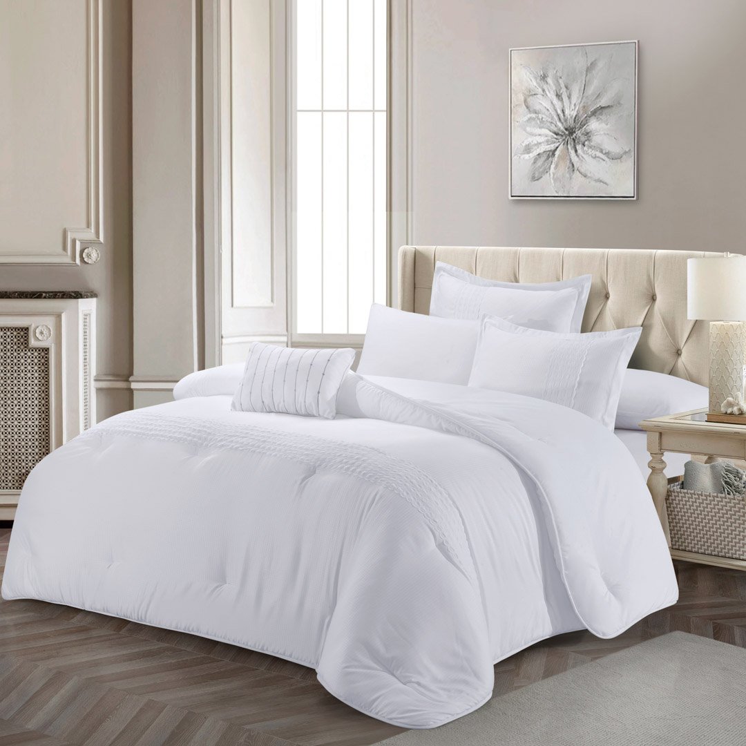 مفرش  لاكارو  صيفي مزدوج  أبيض مطرز عدد القطع 7