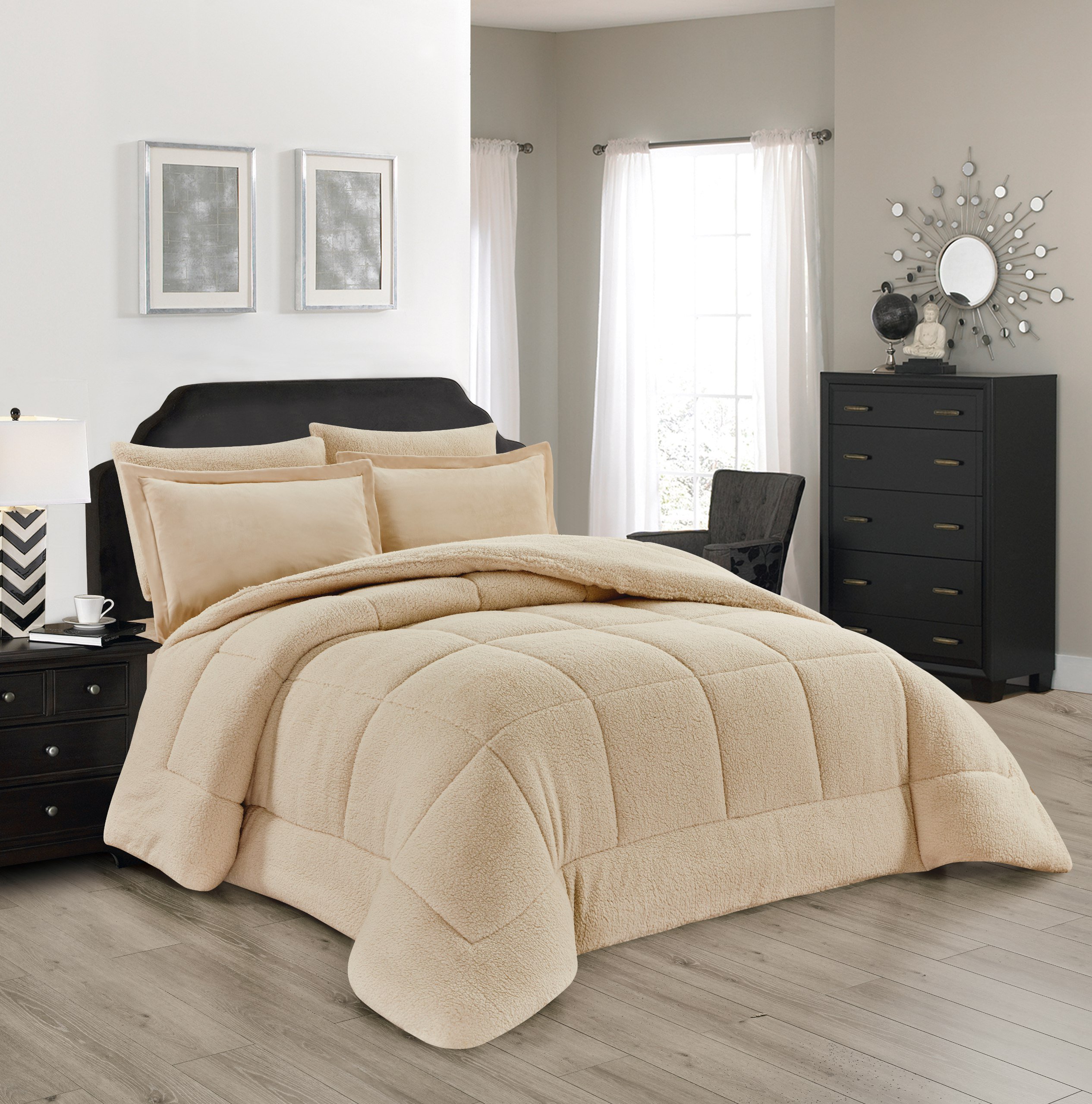 Reham Winter Comforter Set – Single and a half – Beige Fur – 4 Pieces