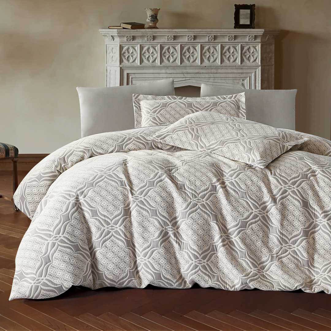 مفرش ماتيا صيفي مزدوج قطن جاكارد رصاصي عدد القطع 6