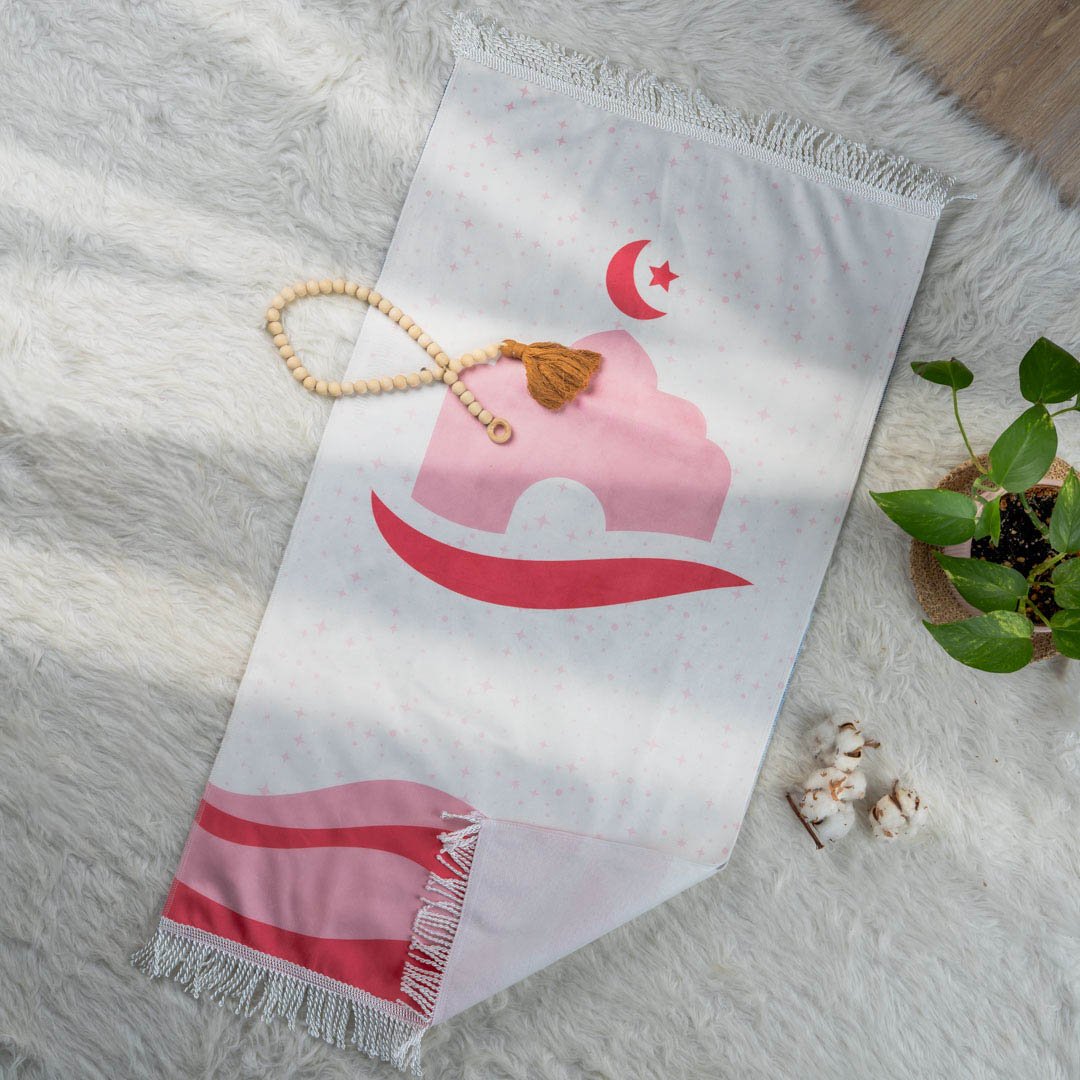 سجادة صلاة أطفال أبيض وردي 50x90 سم