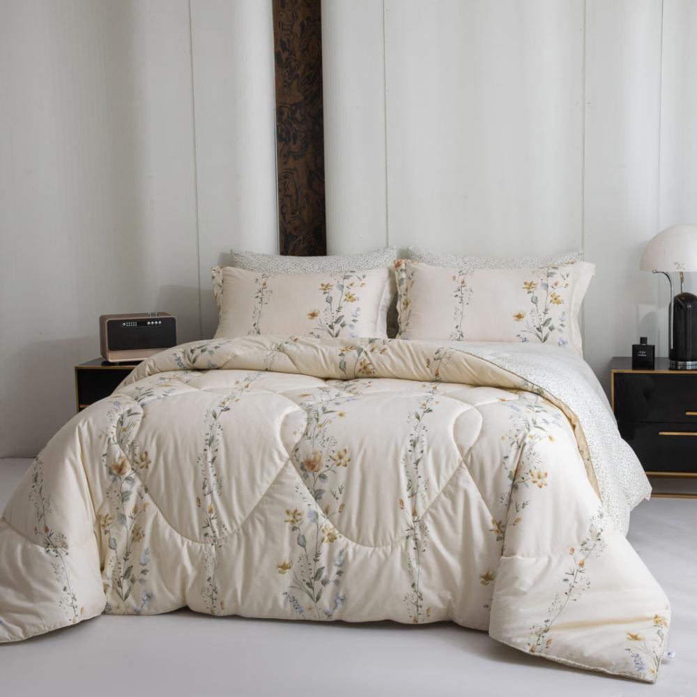 طقم غطاء لحاف سمرلاند قطن 100% بدون حشوة مزدوج برسومات الزهور كريمي عدد القطع 6