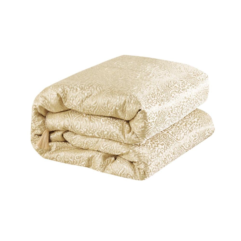 مفرش فلورانسا مزدوج قطن فاخر جاكارد بيج فضي  مطرز عدد القطع 10