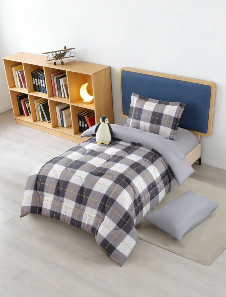 مفرش أطفال تيمون صيفي مفرد ونص رصاصى فاتح وأسود عدد القطع 5