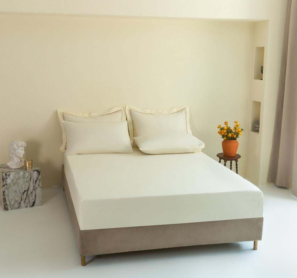 مفرش جنات قطن مزدوج كريمي وبيج عدد القطع 7