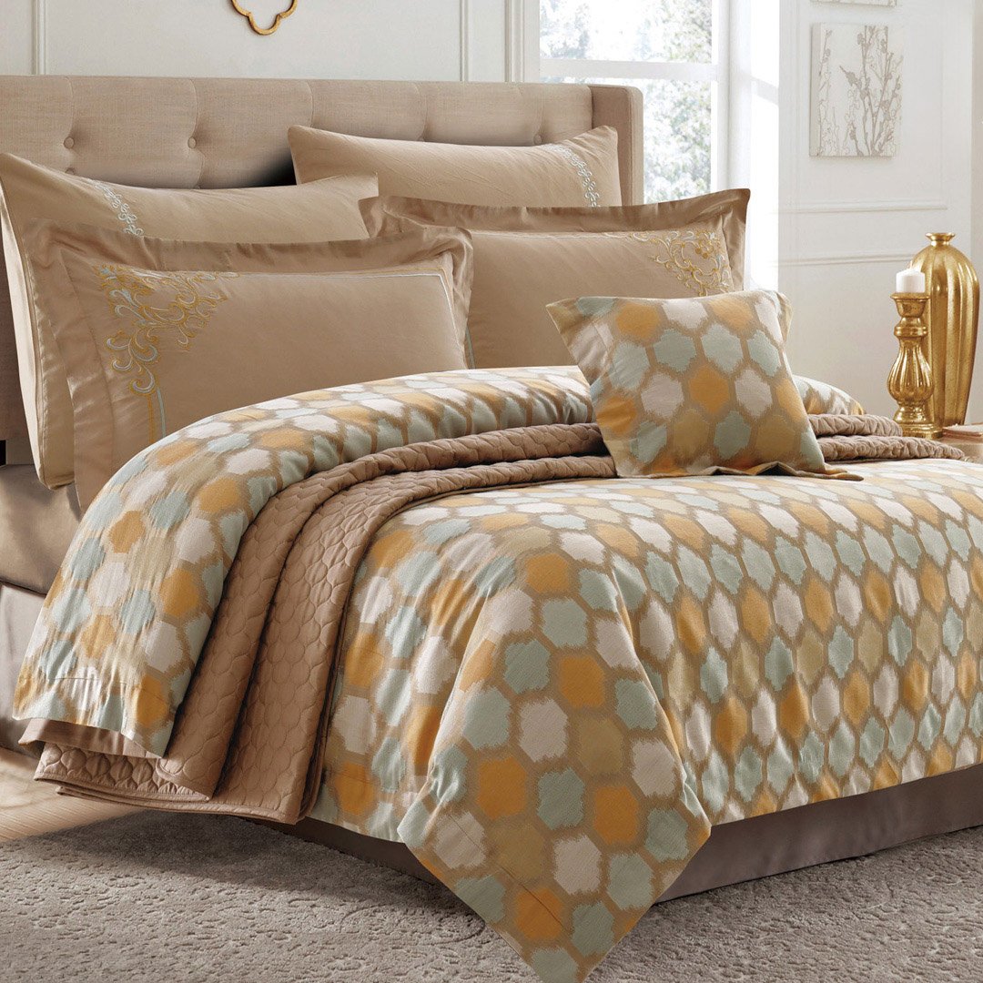 مفرش باولا صيفي مزدوج  قطن جاكارد فاخر بني عدد القطع 8