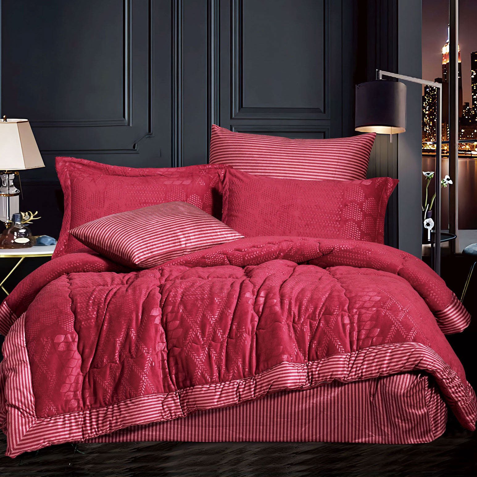Paola velvet fur winter bedding twin & a half burgundy 4Pcs