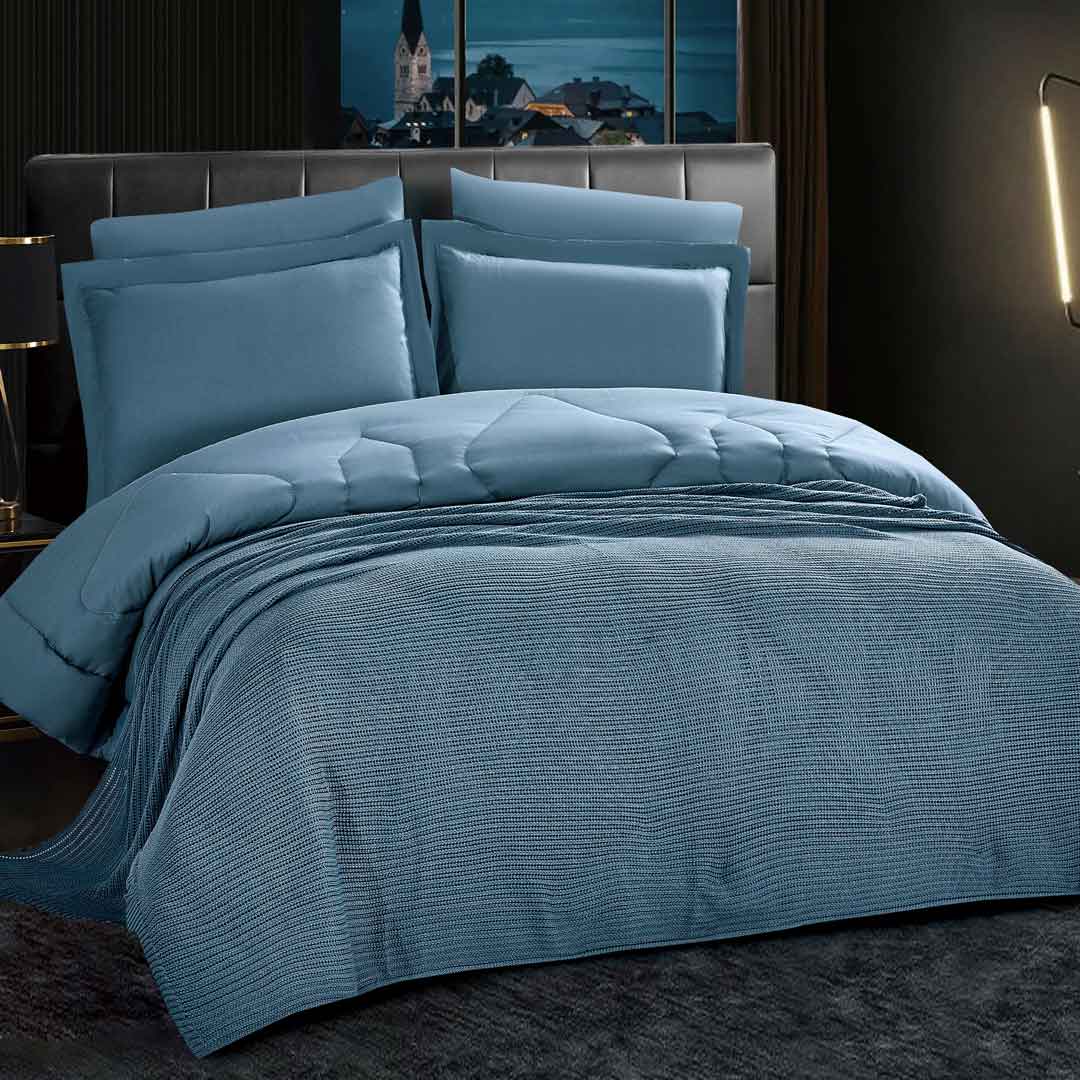 مفرش عليا صيفي مفرد و نص قطن أزرق عدد القطع 5